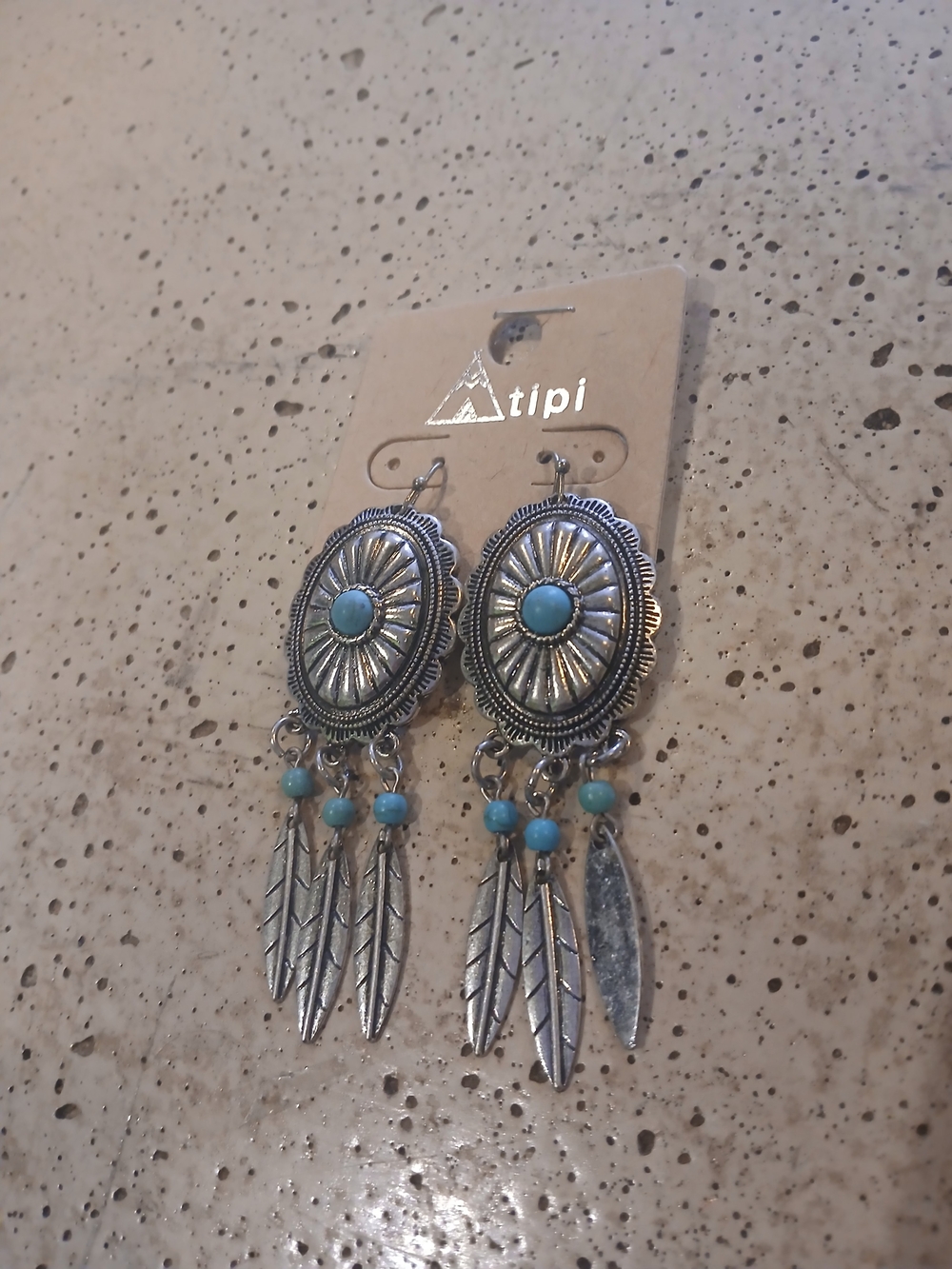 Atipi Silver-Tone Turquoise Drop Feather Earrings